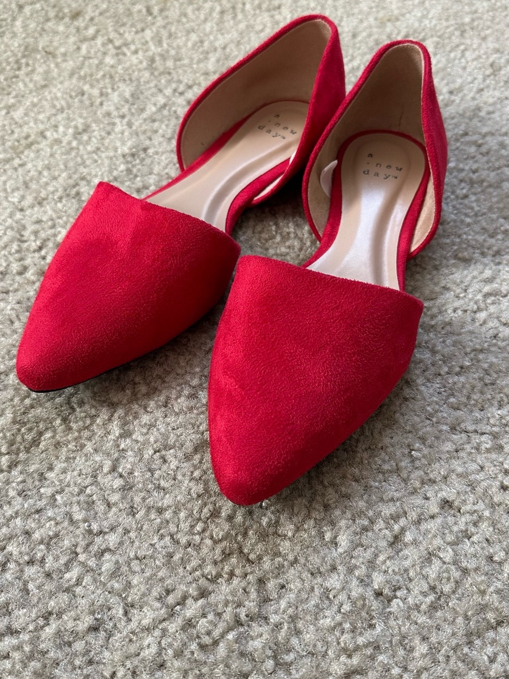 Red suede Pointed Toe Flats